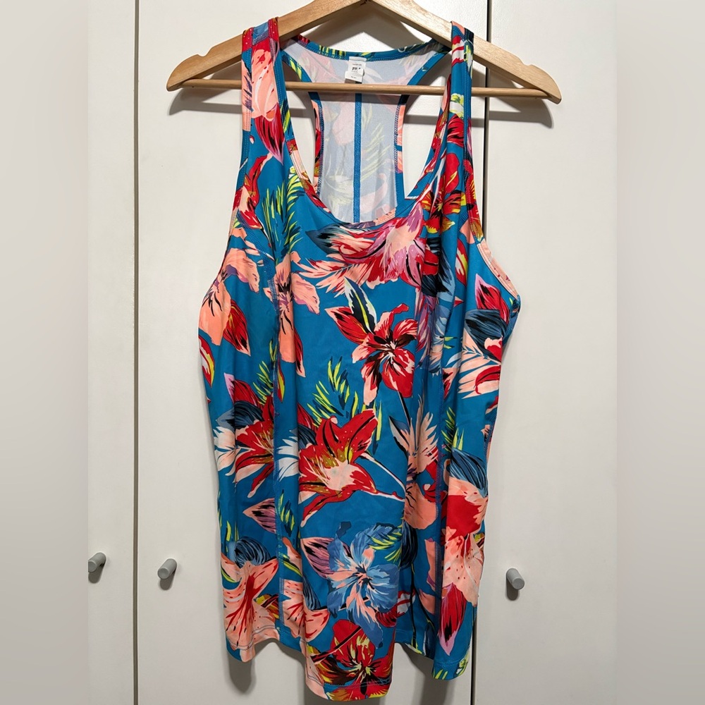 Fila Teal Floral Racerback Tank with Pink & Red Blooms